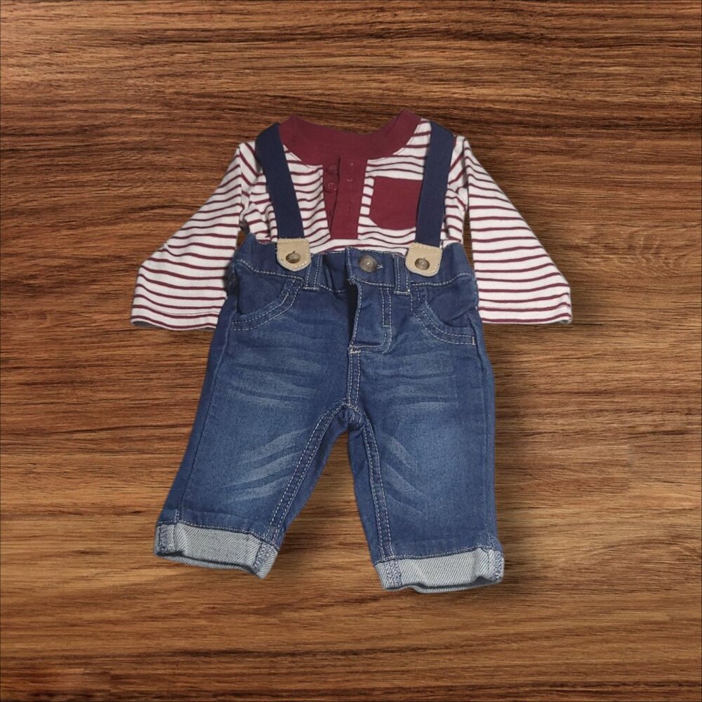 Cat & Jack NB Suspender Jeans & Baby Bodysuit Outfit Set Newborn Boy